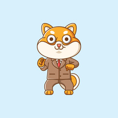 Cute shiba inu dog businessman suit office workers cartoon animal character mascot icon flat style illustration concept