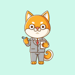 Cute shiba inu dog businessman suit office workers cartoon animal character mascot icon flat style illustration concept