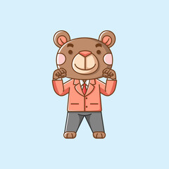 Cute bear businessman suit office workers cartoon animal character mascot icon flat style illustration concept