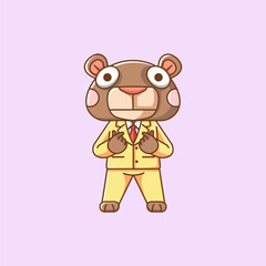 Cute bear businessman suit office workers cartoon animal character mascot icon flat style illustration concept
