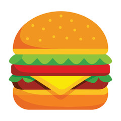Vector a large hamburger with cheese and lettuce with flat illustration style