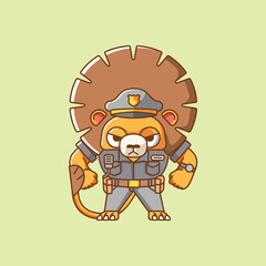 Cute lion police officer uniform cartoon animal character mascot icon flat style illustration concept