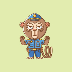 Cute monkey police officer uniform cartoon animal character mascot icon flat style illustration concept
