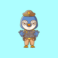 Cute penguin police officer uniform cartoon animal character mascot icon flat style illustration concept