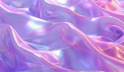 Obraz premium 3D render of a holographic iridescent abstract background with wavy fluid lines, purple pastel colors, in the style of a hologram generative ai
