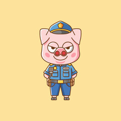 Cute pig police officer uniform cartoon animal character mascot icon flat style illustration concept