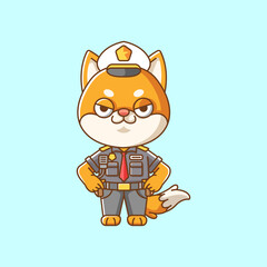 ute shiba inu dog police officer uniform cartoon animal character mascot icon flat style illustration concept