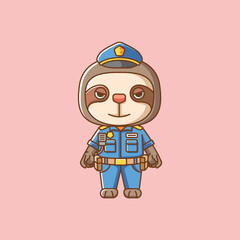 Fototapeta premium Cute sloth police officer uniform cartoon animal character mascot icon flat style illustration concept