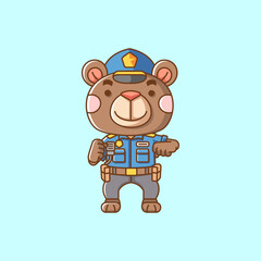 Cute bear police officer uniform cartoon animal character mascot icon flat style illustration concept