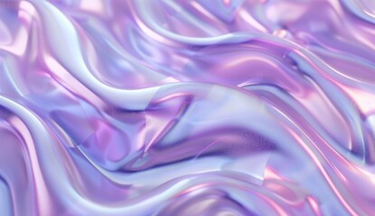 3D render of a holographic iridescent abstract background with wavy fluid lines, purple pastel colors, in the style of a hologram generative ai