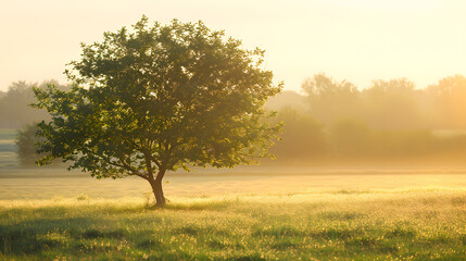 A plant standing tall in a grassy meadow, with the sun shining through its leaves creating a...
