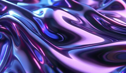 Obraz premium 3D render of a holographic iridescent abstract background with wavy fluid lines, black purple pastel colors, in the style of a hologram generative ai