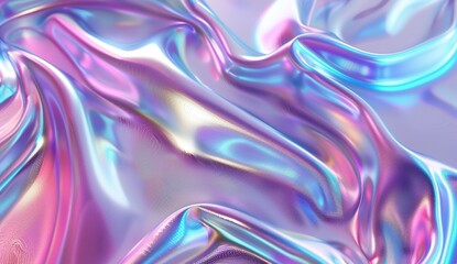 3D render of a holographic iridescent abstract background with wavy fluid lines,soft blue pastel colors, in the style of a hologram generative ai