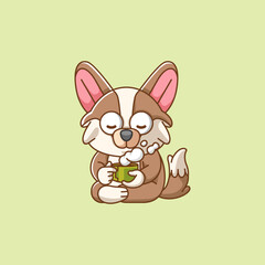 Cute dog relax with a cup of coffee cartoon animal character mascot icon flat style illustration concept