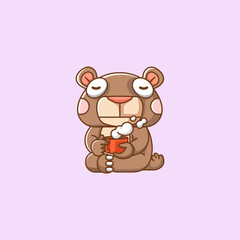 Cute bear relax with a cup of coffee cartoon animal character mascot icon flat style illustration concept