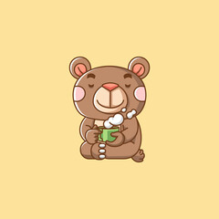 Cute bear relax with a cup of coffee cartoon animal character mascot icon flat style illustration concept
