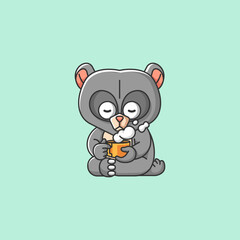 Cute bear relax with a cup of coffee cartoon animal character mascot icon flat style illustration concept