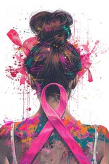 Creative depiction of Support Squad Pink Ribbon Messy Bun in a whimsical and colorful style