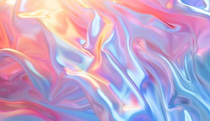 Abstract iridescent holographic background with wavy gradient for design, banner or cover. Hologram effect on soft pastel colors generative ai