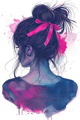 Creative depiction of Support Squad Pink Ribbon Messy Bun in a whimsical and colorful style