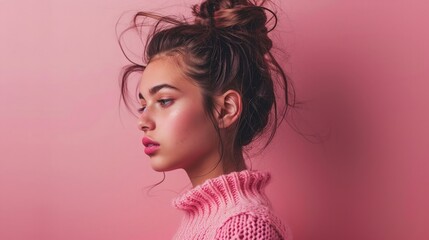 Show off your style with a messy bun and a touch of pink for breast cancer awareness