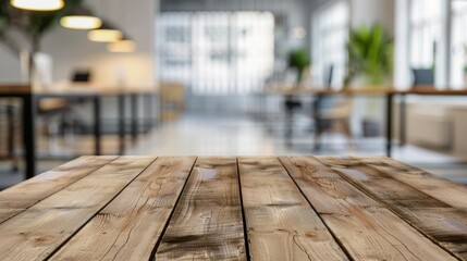 Wooden table top with copy space. Office background