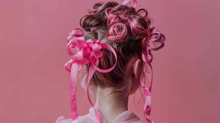 The intricate details of Support Squad Pink Ribbon Messy Bun captured in a playful and artistic manner