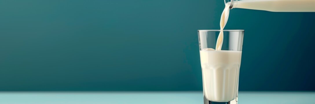Milk Pour into Glass on Vibrant Background