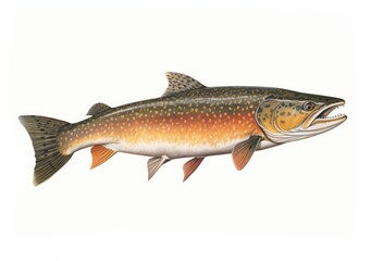 Brown trout fish on white background