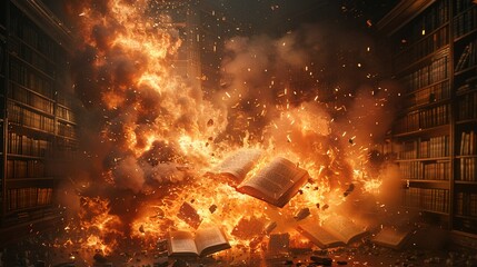Fiery destruction of a novel symbolic of censorship and lost knowledge