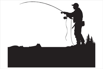 Fisherman fishing silhouette vector illustration