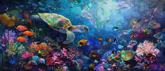  colorful coral reef with many fishes and sea turtle © Muhammad