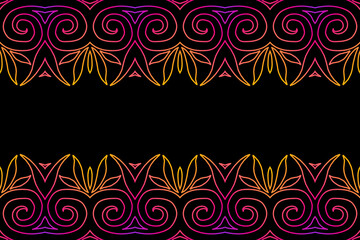 Seamless colourful batik ethnic dayak borneo line art pattern for aesthetic background or garment textile