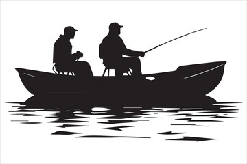 Fisherman in boat silhouette  Vector illustration