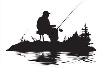 Fisherman in boat silhouette  Vector illustration