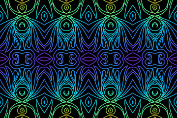 Seamless colourful batik ethnic dayak borneo line art pattern for aesthetic background or garment textile