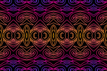 Seamless colourful batik ethnic dayak borneo line art pattern for aesthetic background or garment textile