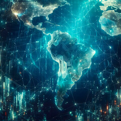 Digital map, concept of global network and connectivity, high speed data transfer and cyber technology, business exchange, information and telecommunication