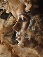 A mesmerizing illusion of a woman created by billowing coffee vapor