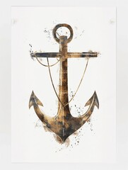 Minimalistic nursery art featuring a neutral nautical theme in faded watercolors