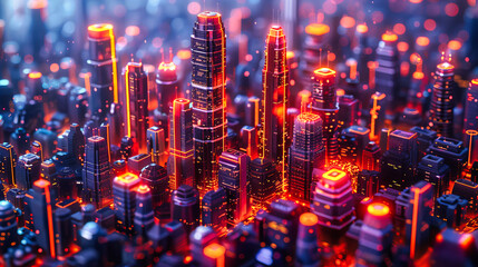 Urban Techno-Scape: Modern Skyscrapers and Digital Networks Illuminating the Future of Business in the City Night