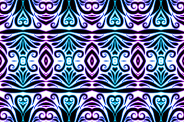 Seamless colourful batik ethnic dayak borneo line art pattern for aesthetic background or garment textile