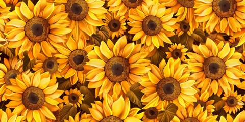 Background Texture Pattern Cel-Shaded Sunflower Fields - Bright and cheerful texture of sunflowers created with Generative AI Technology