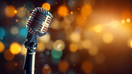 Sparkling microphone on background