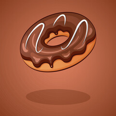 Cartoon bright chocolate glazed donut wallpaper tshirt print design illustration. Vector cute sweet food art