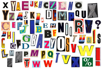 retro alphabet Magazine Cutout Letters png