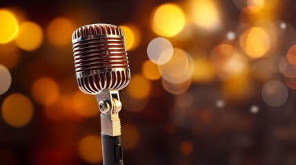Fototapeta na wymiar Beautiful blurred background with microphone on stage