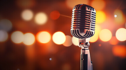 Beautiful blurred background with microphone on stage