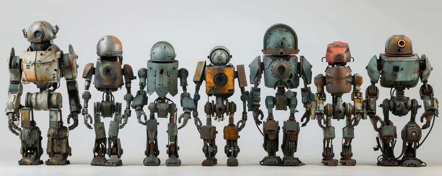 War robots from e waste minimalist style old phones capacitors and keyboard buttons transformed into sleek combat ready art toys