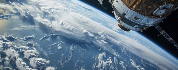 Space tourists marveling at Earth from a commercial space station - obrazy, fototapety, plakaty